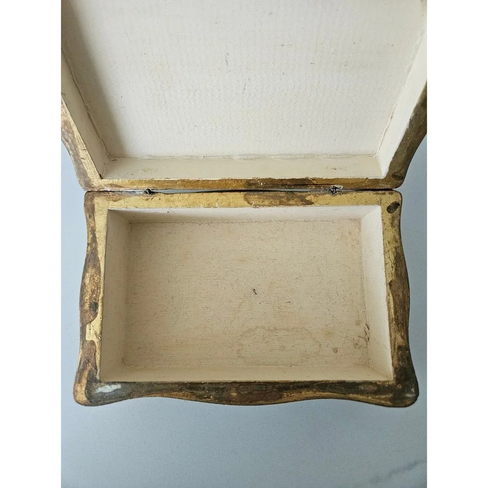 Florentine Jewelry Box Women OS Turquoise Gold Good Italian Wood Gilt Footed VTG - Picture 3 of 8